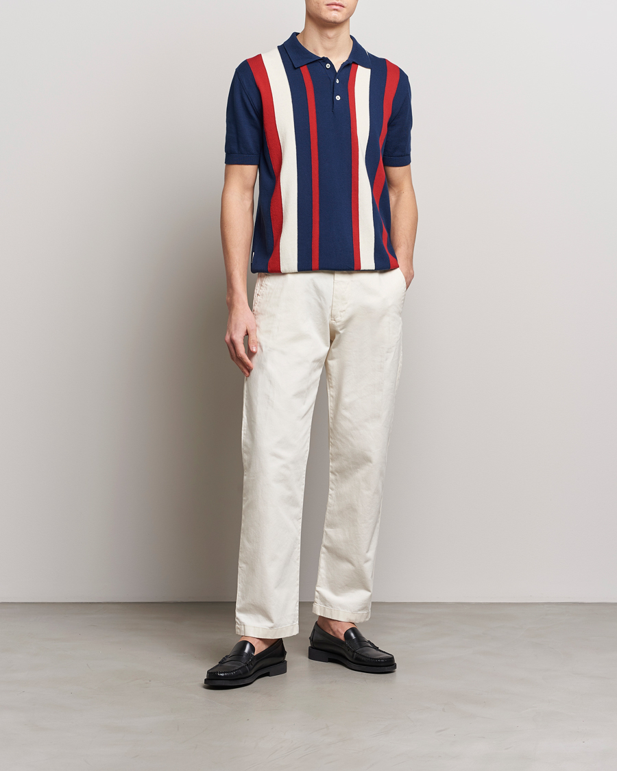 Mies | Pikeet | Baracuta | Stripe Knitted Short Sleeve Polo Navy