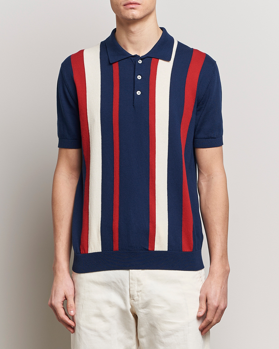 Mies | Pikeet | Baracuta | Stripe Knitted Short Sleeve Polo Navy