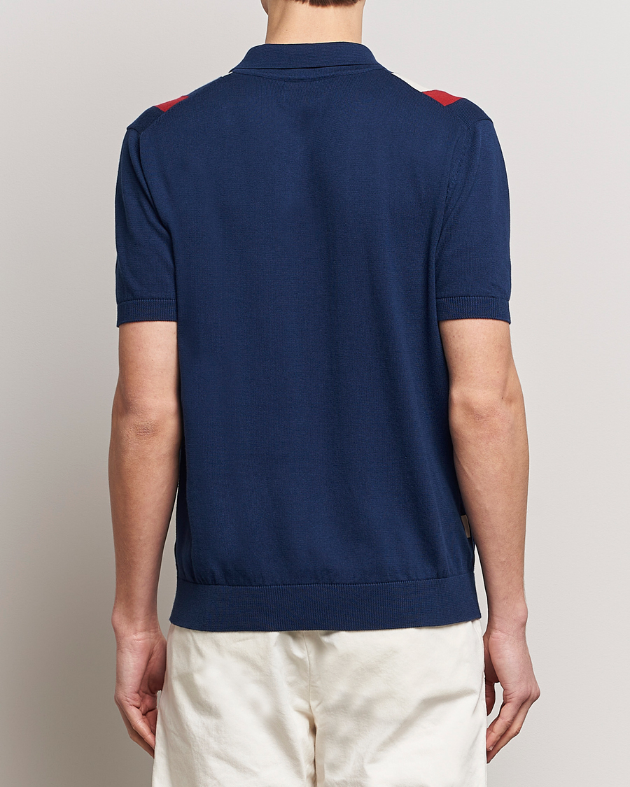 Mies | Pikeet | Baracuta | Stripe Knitted Short Sleeve Polo Navy