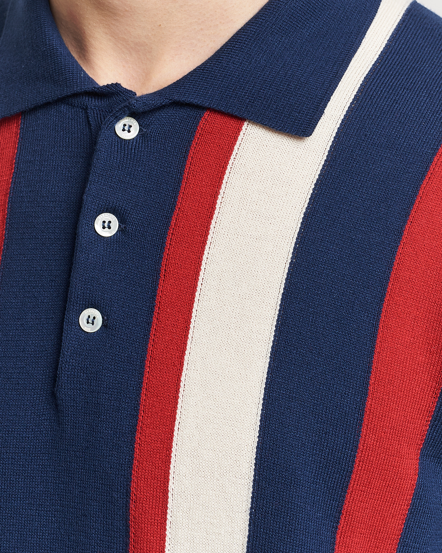 Mies | Pikeet | Baracuta | Stripe Knitted Short Sleeve Polo Navy