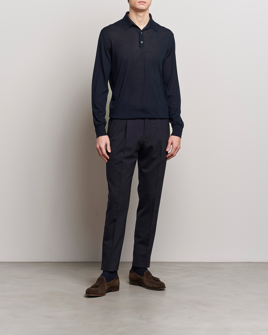Mies | Puserot | Zegna | High Performance Wool Polo Navy