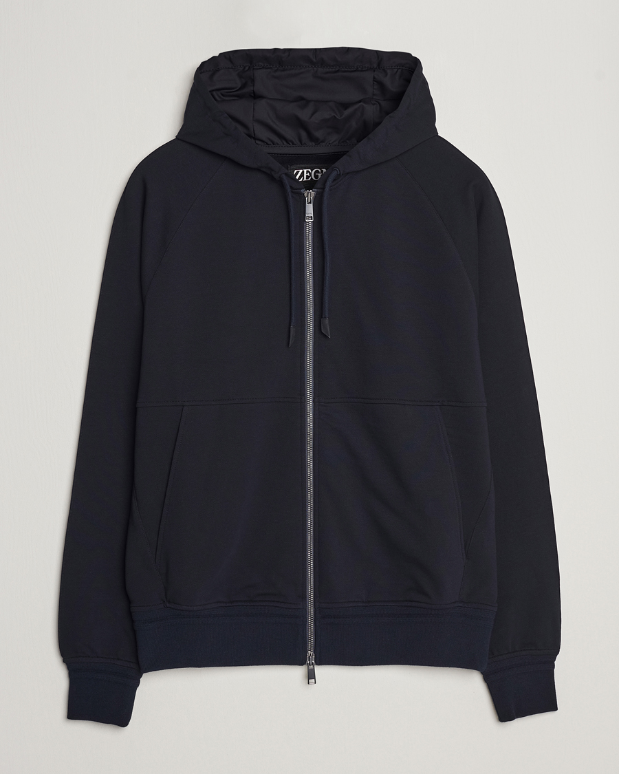 Mies | Puserot | Zegna | Cotton Stretch Zip Hoodie Navy