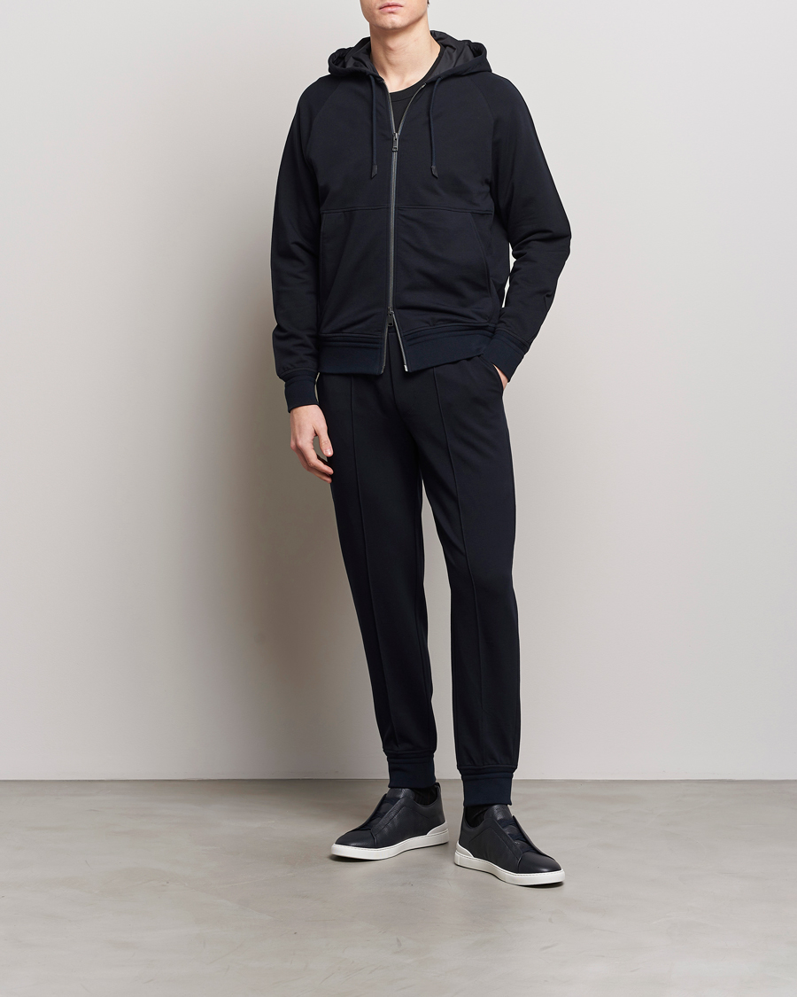 Mies | Puserot | Zegna | Cotton Stretch Zip Hoodie Navy