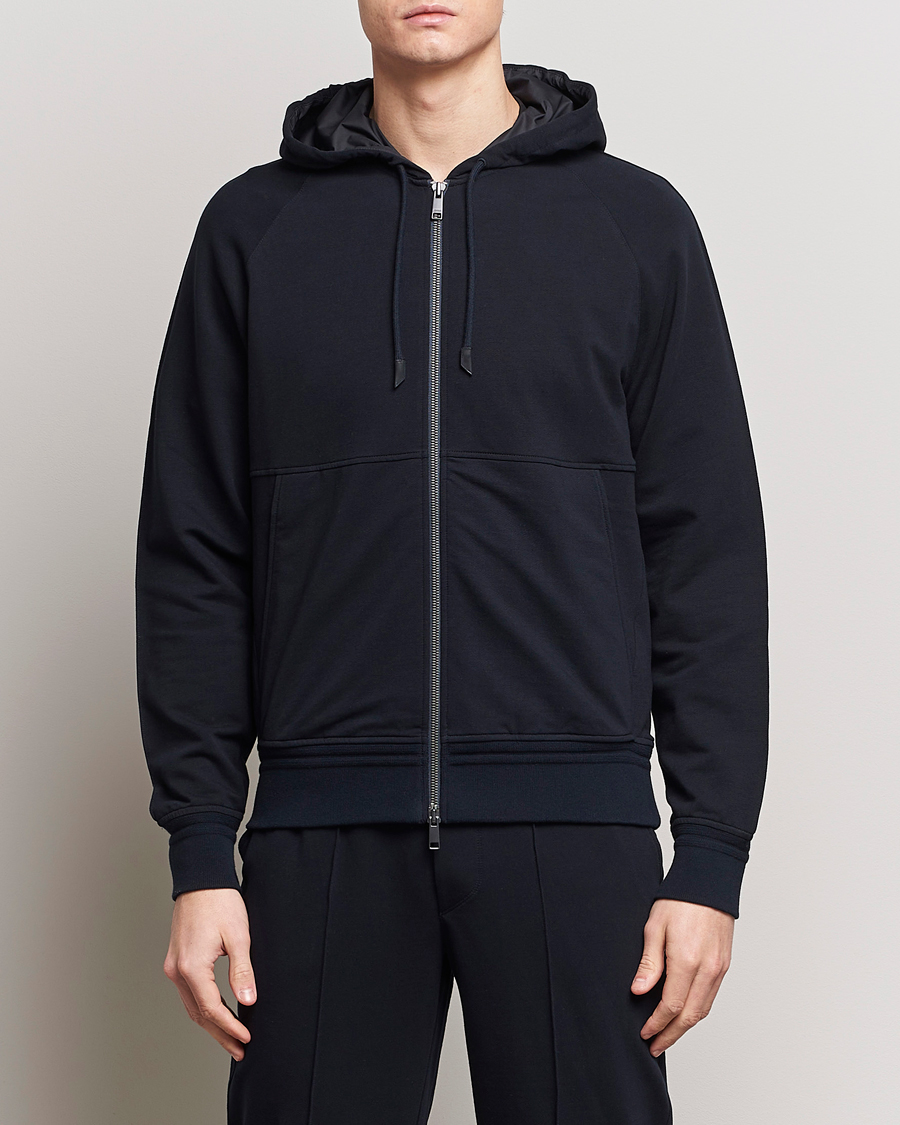 Mies | Puserot | Zegna | Cotton Stretch Zip Hoodie Navy