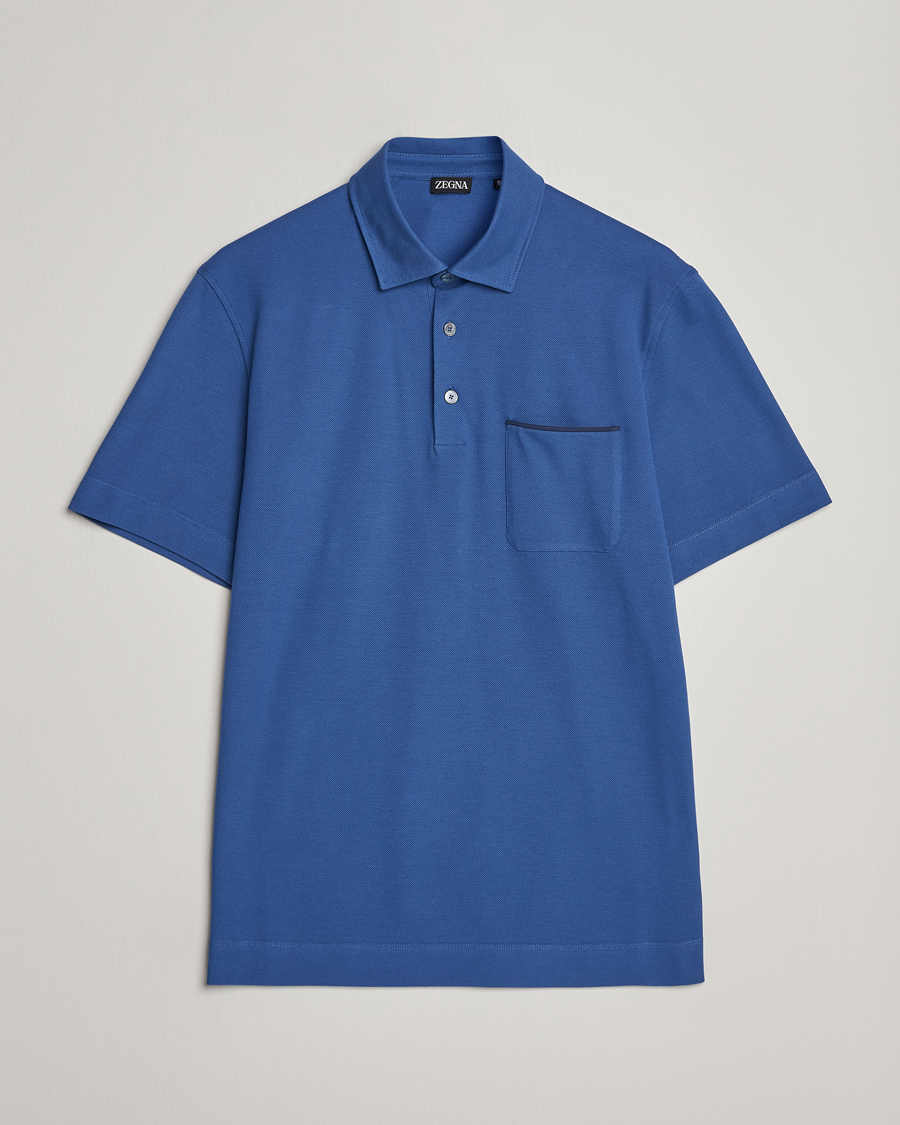 Mies | Pikeet | Zegna | Short Sleeve Pocket Polo Blue