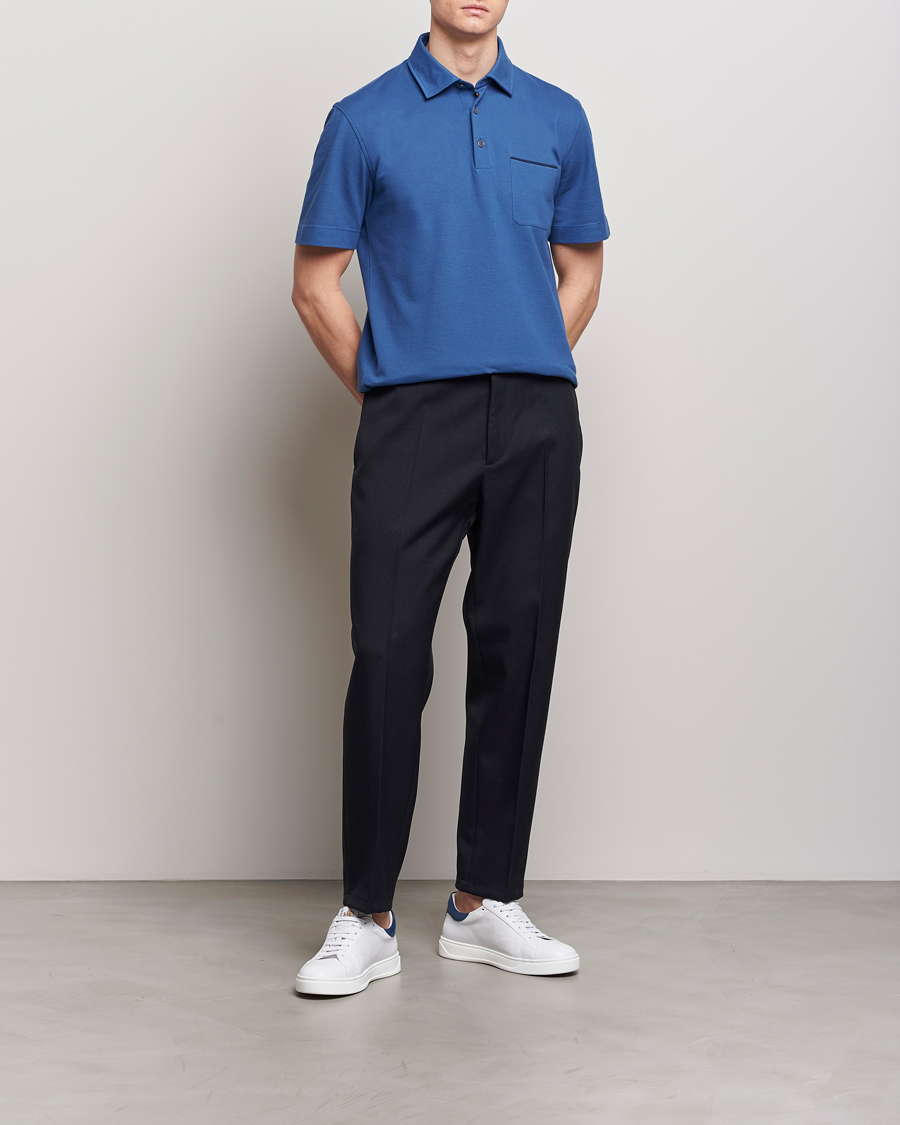 Mies | Pikeet | Zegna | Short Sleeve Pocket Polo Blue