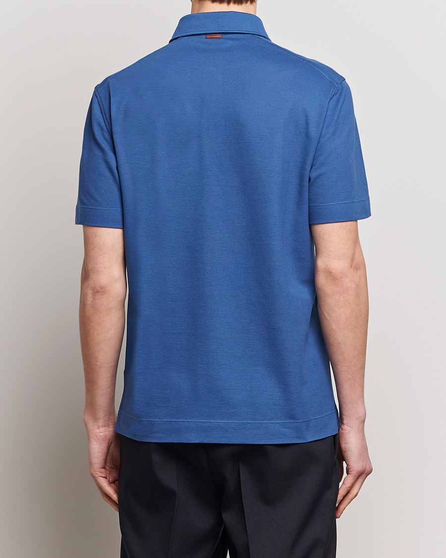 Mies | Pikeet | Zegna | Short Sleeve Pocket Polo Blue