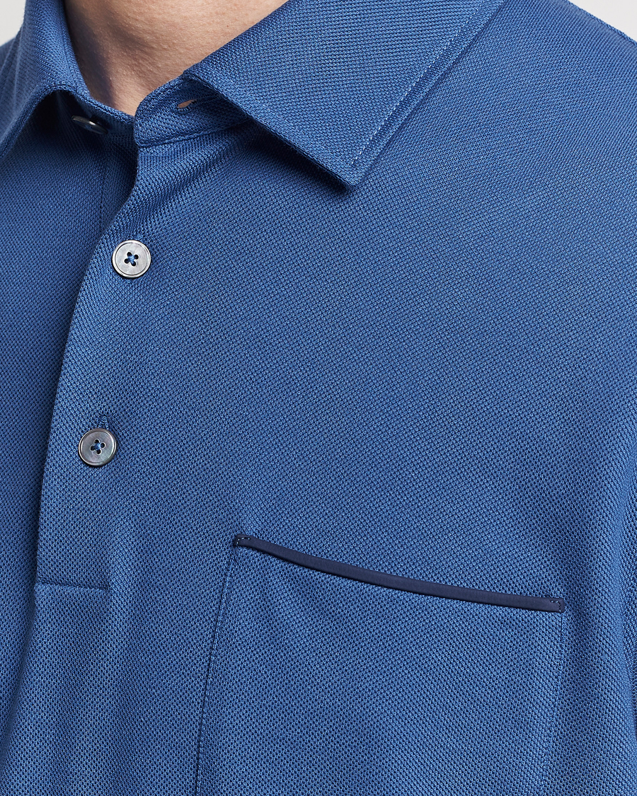 Mies | Pikeet | Zegna | Short Sleeve Pocket Polo Blue