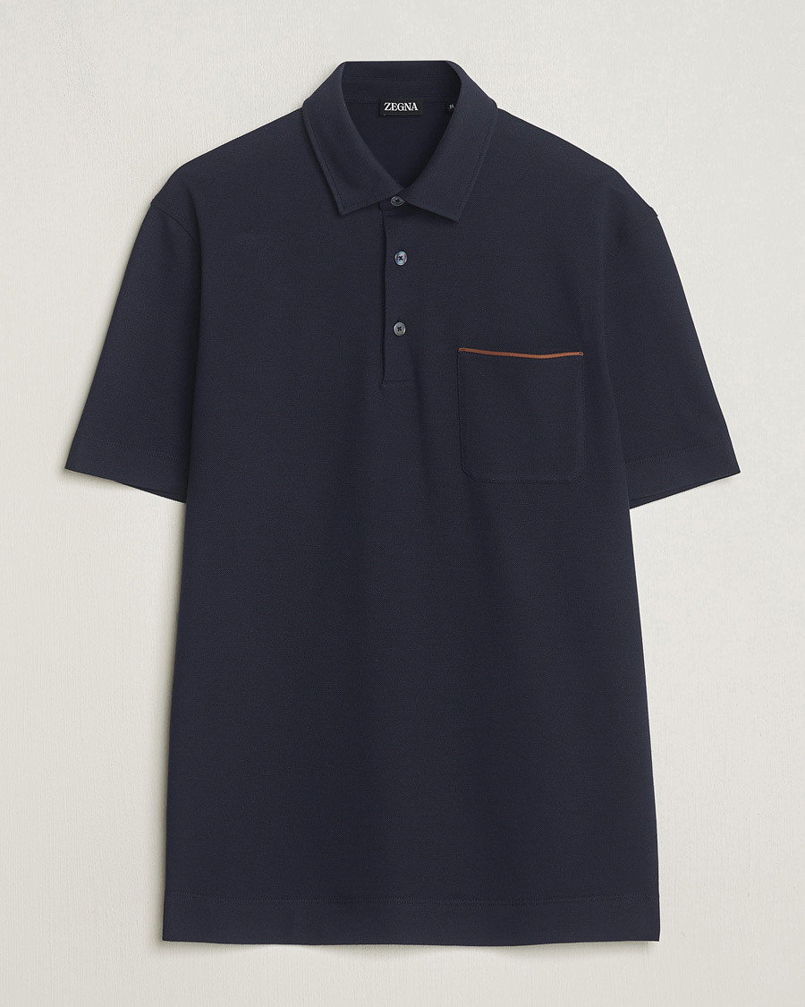 Mies | Pikeet | Zegna | Short Sleeve Pocket Polo Navy