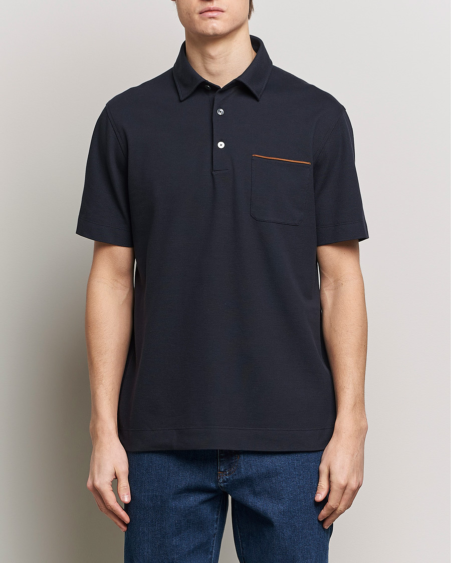 Mies | Pikeet | Zegna | Short Sleeve Pocket Polo Navy