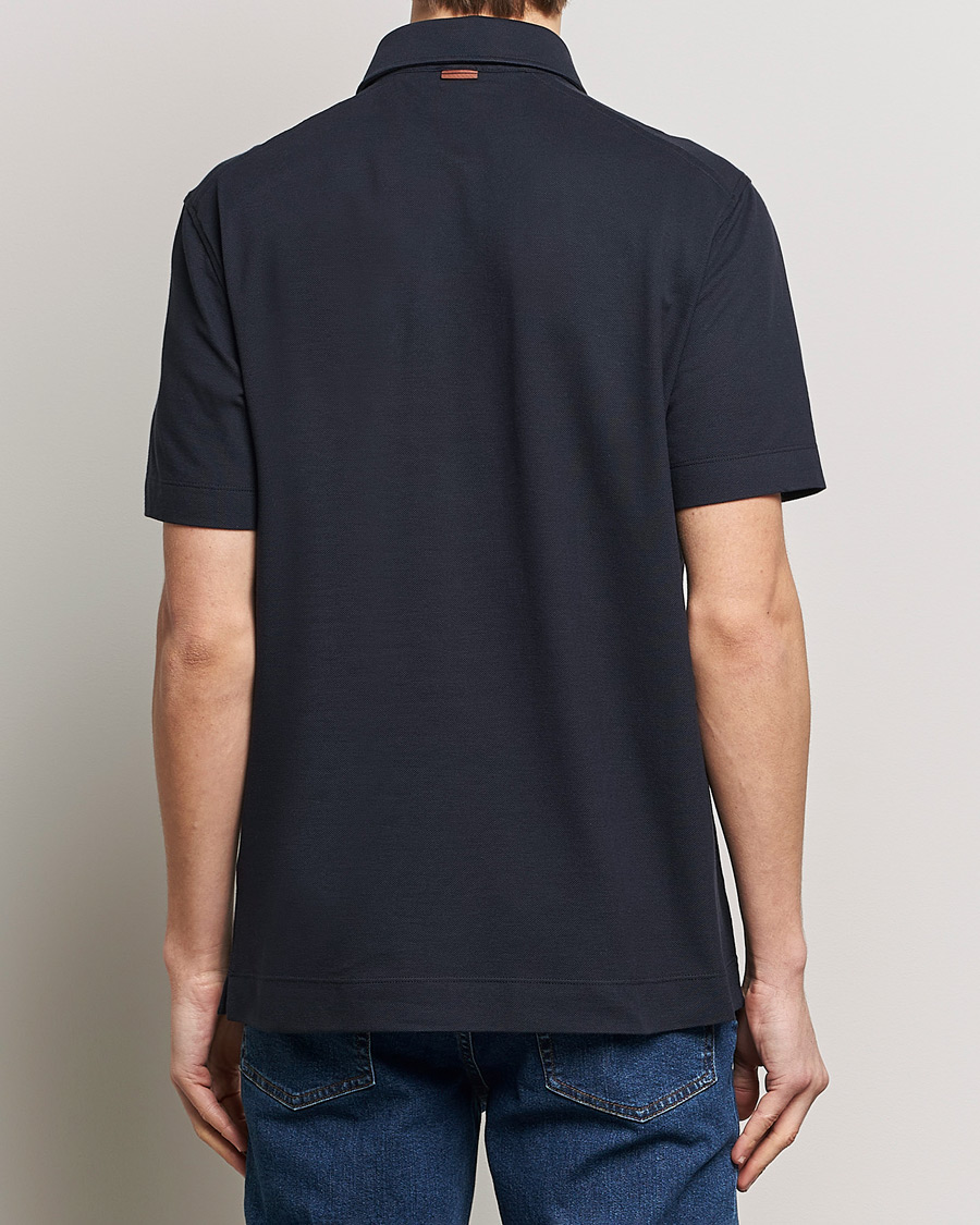 Mies | Pikeet | Zegna | Short Sleeve Pocket Polo Navy