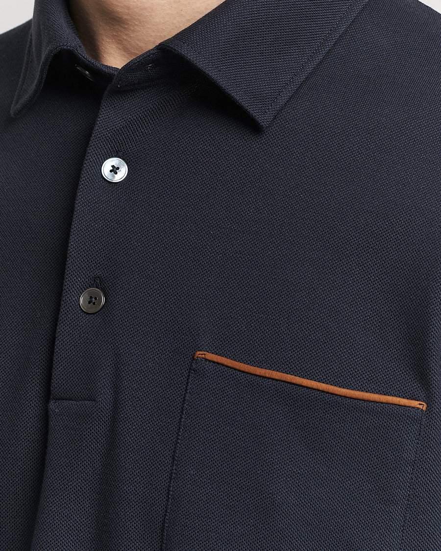 Mies | Pikeet | Zegna | Short Sleeve Pocket Polo Navy
