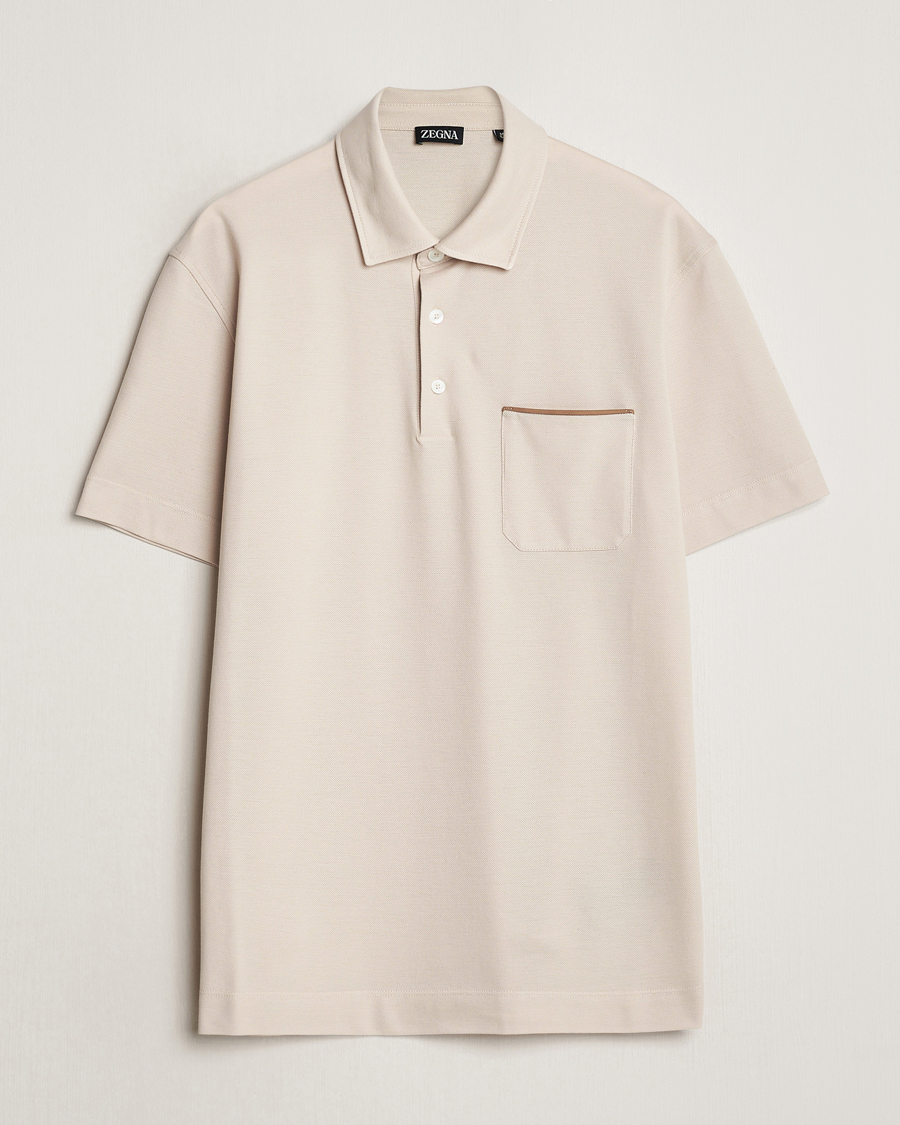 Mies | Pikeet | Zegna | Short Sleeve Pocket Polo Beige