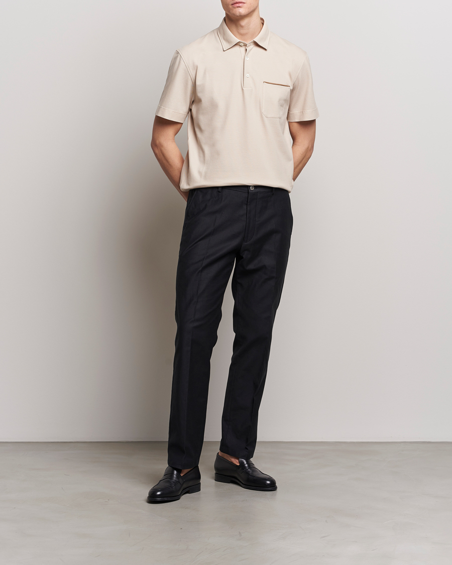 Mies | Pikeet | Zegna | Short Sleeve Pocket Polo Beige