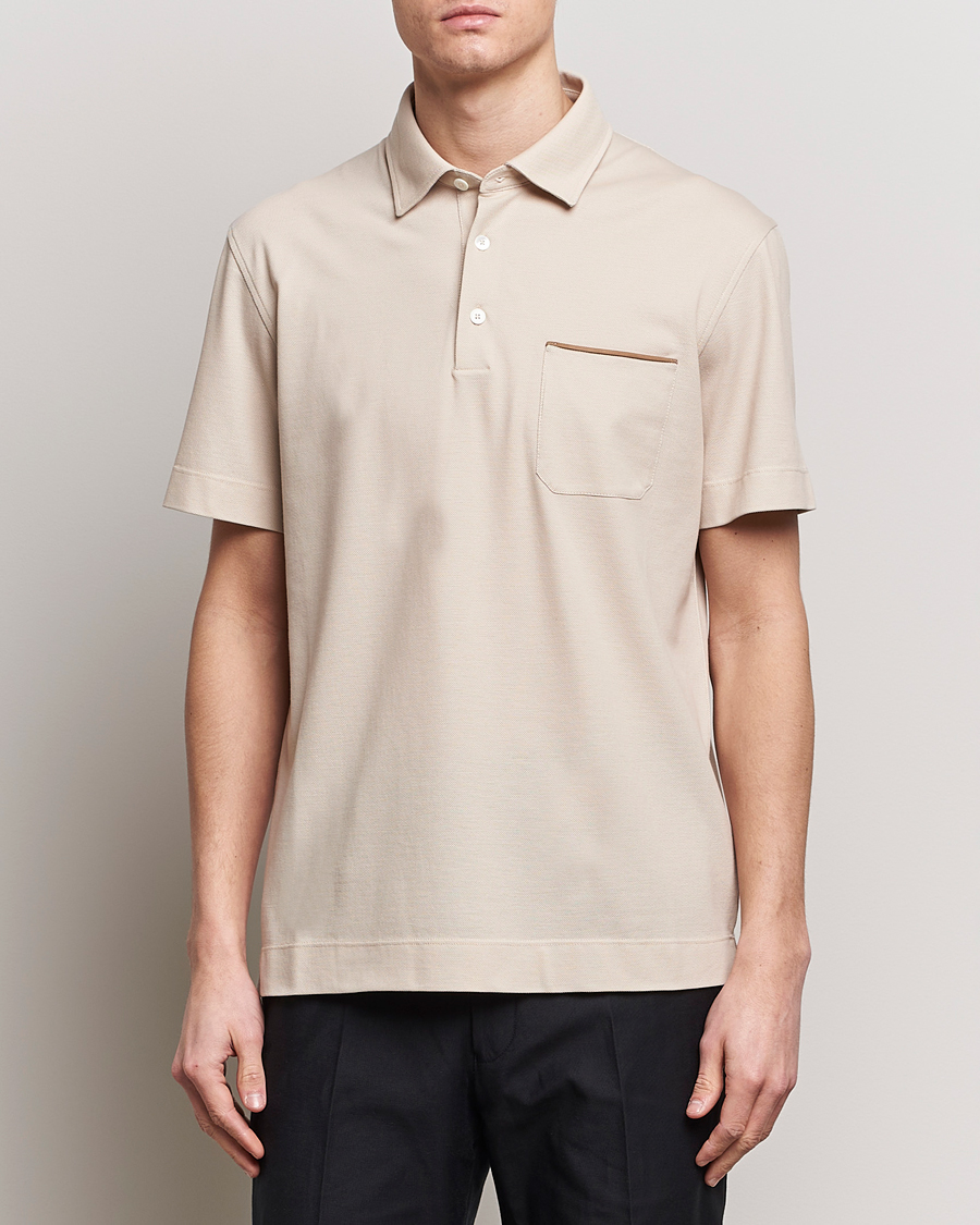 Mies | Pikeet | Zegna | Short Sleeve Pocket Polo Beige