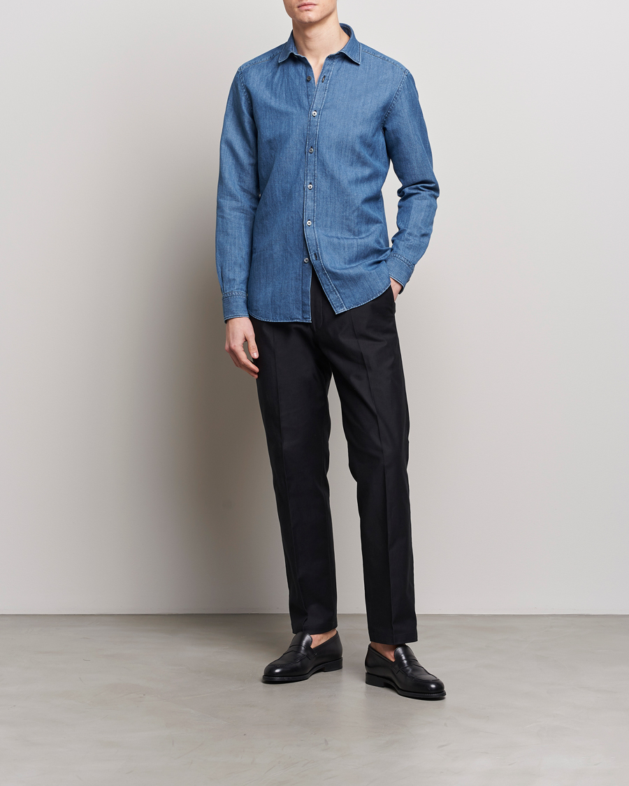 Mies | Kauluspaidat | Zegna | Slim Fit Denim Shirt Stone Wash