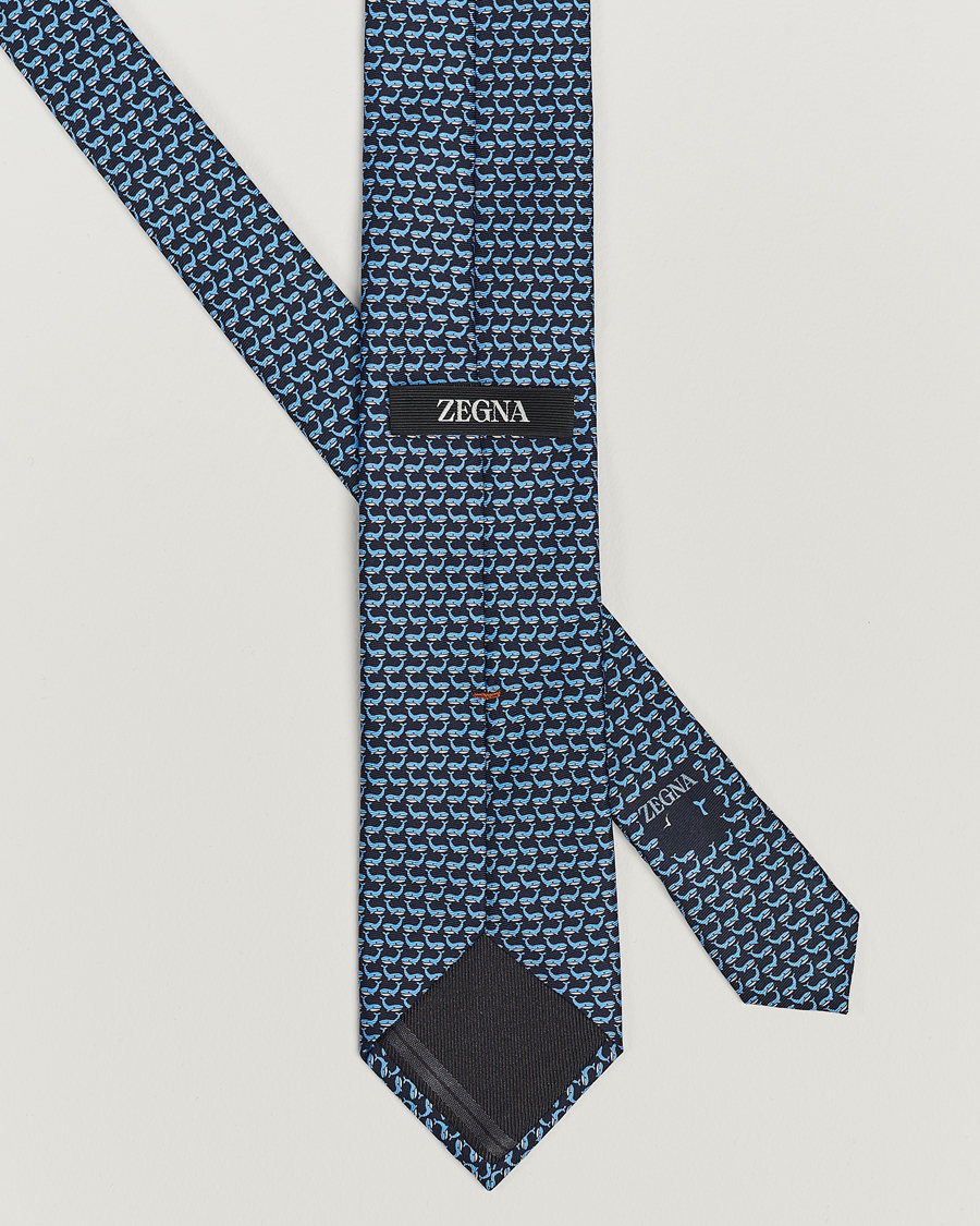 Mies | Zegna Animal Print Silk Tie Navy | Zegna | Animal Print Silk Tie Navy