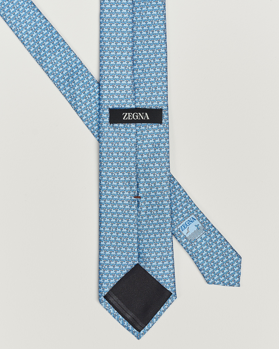 Mies | Zegna Animal Print Silk Tie Light Blue | Zegna | Animal Print Silk Tie Light Blue