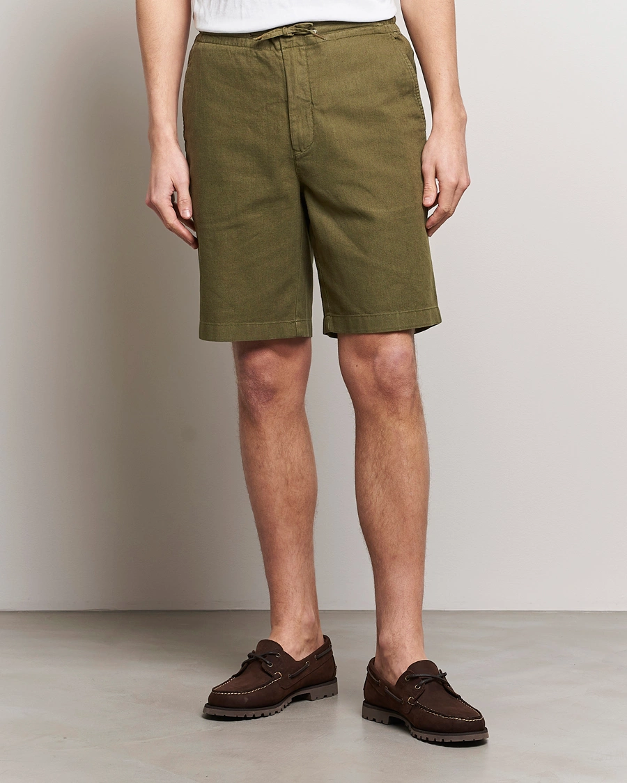 Mies | Vaatteet | Barbour Lifestyle | Linen/Cotton Drawstring Shorts Military Green