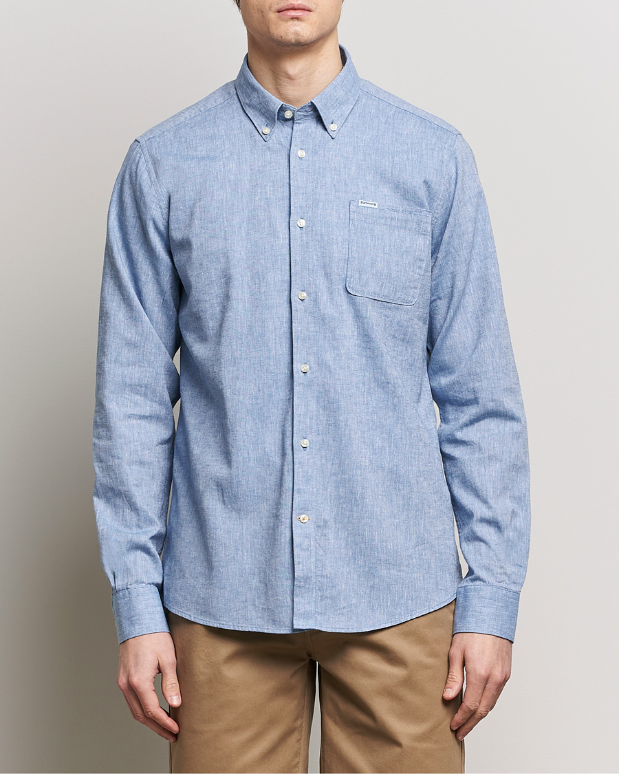 Mies | Pellavapaidat | Barbour Lifestyle | Nelson Linen/Cotton Button Down Shirt Blue