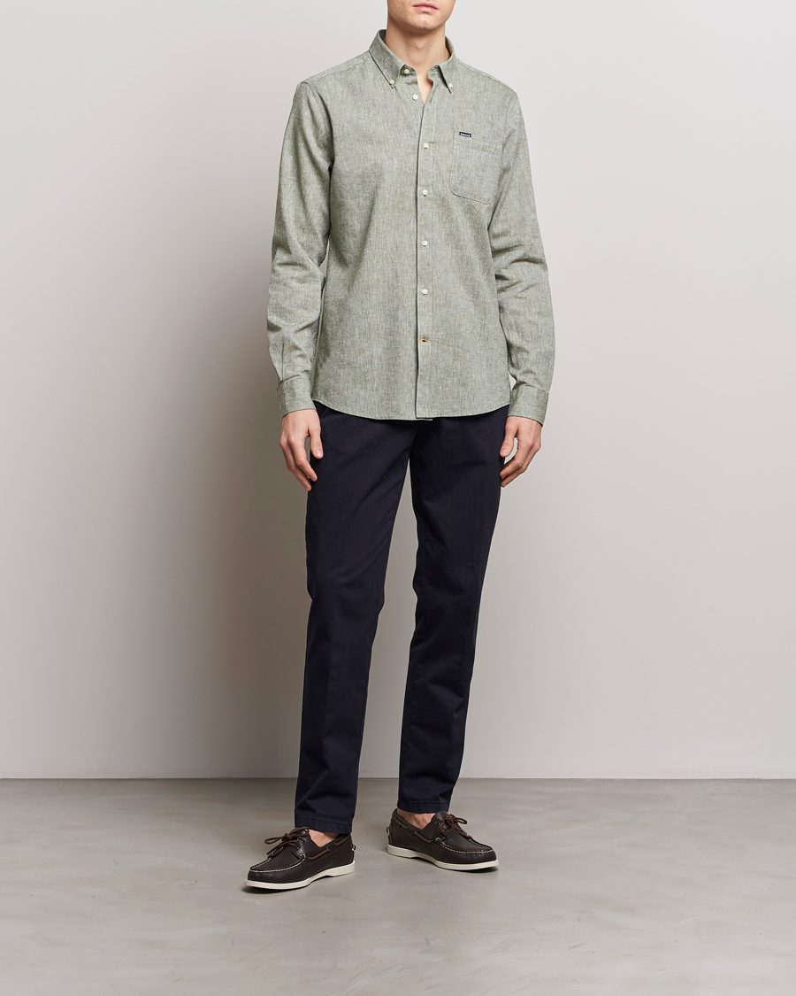 Mies | Kauluspaidat | Barbour Lifestyle | Nelson Linen/Cotton Shirt Bleached Olive