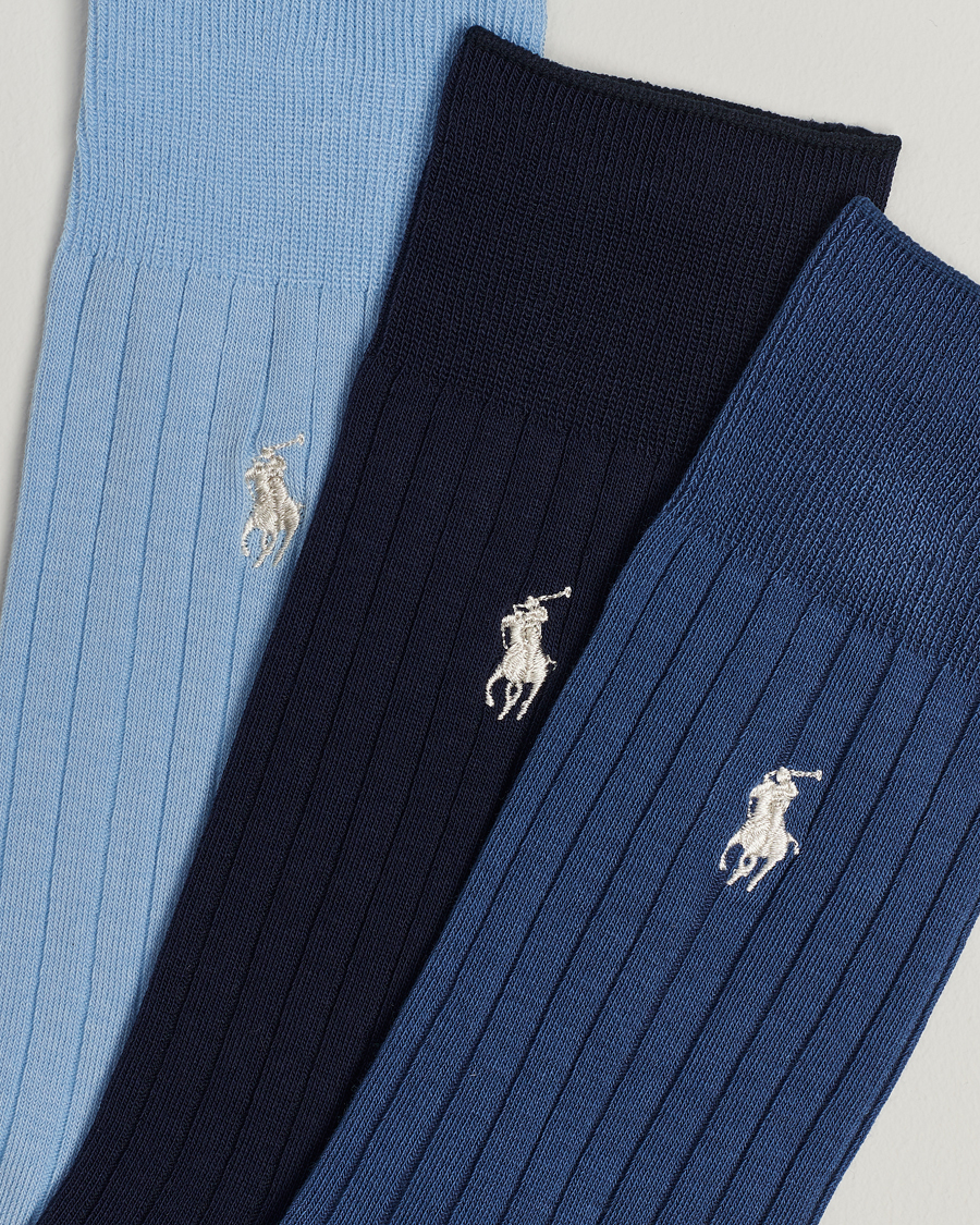 Mies | Preppy Authentic | Polo Ralph Lauren | 3-Pack Egyptian Rib Crew Sock Blue Combo