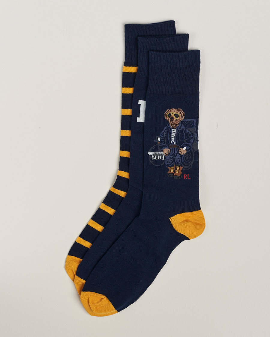 Mies | Alusvaatteet | Polo Ralph Lauren | 3-Pack Crew Sock Navy Bear & Stripe