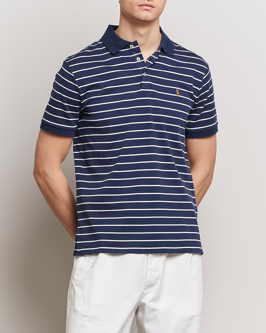 Mies | Pikeet | Polo Ralph Lauren | Luxury Pima Cotton Striped Polo Refined Navy/White