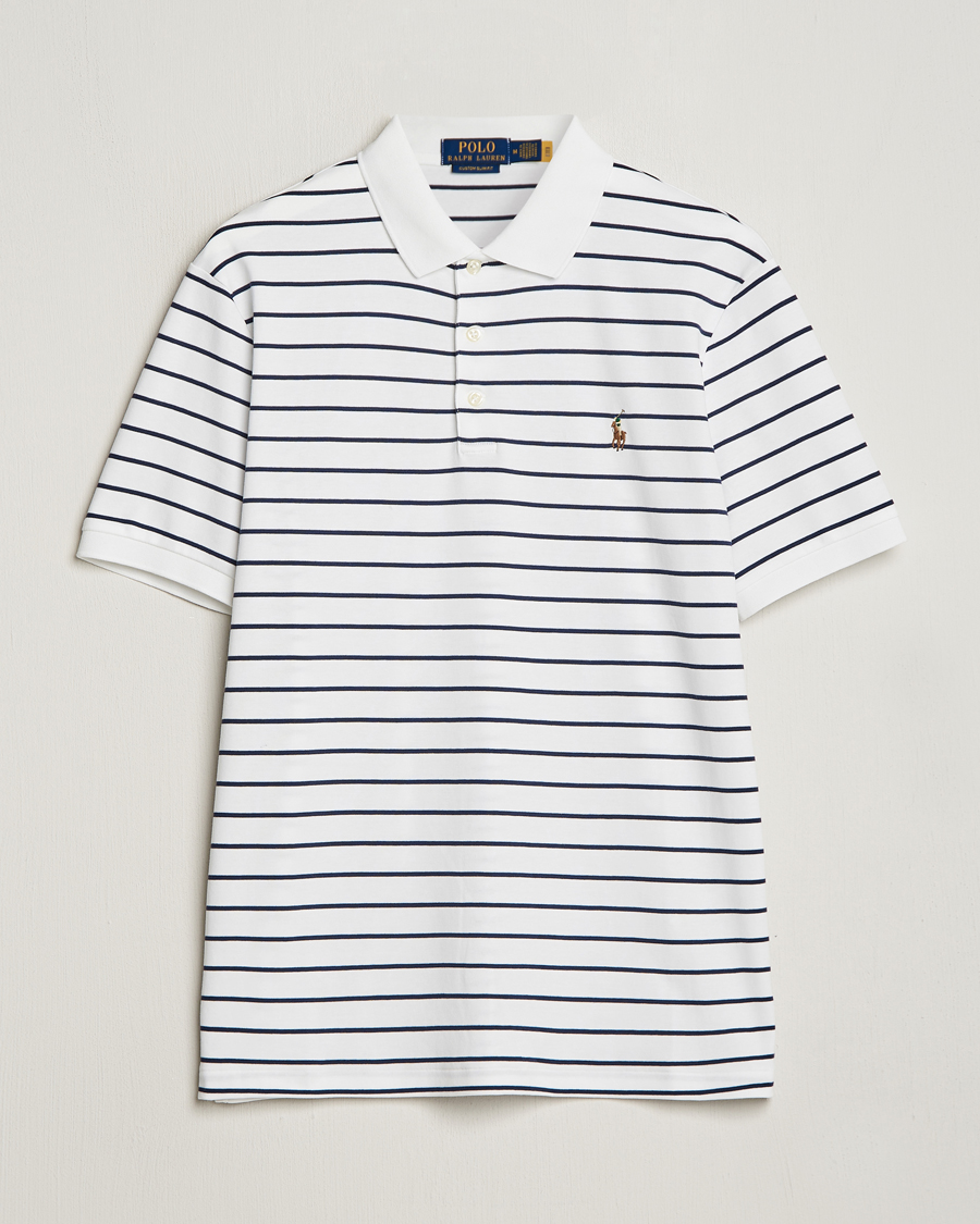 Mies | Pikeet | Polo Ralph Lauren | Luxury Pima Cotton Striped Polo White/Refined Navy