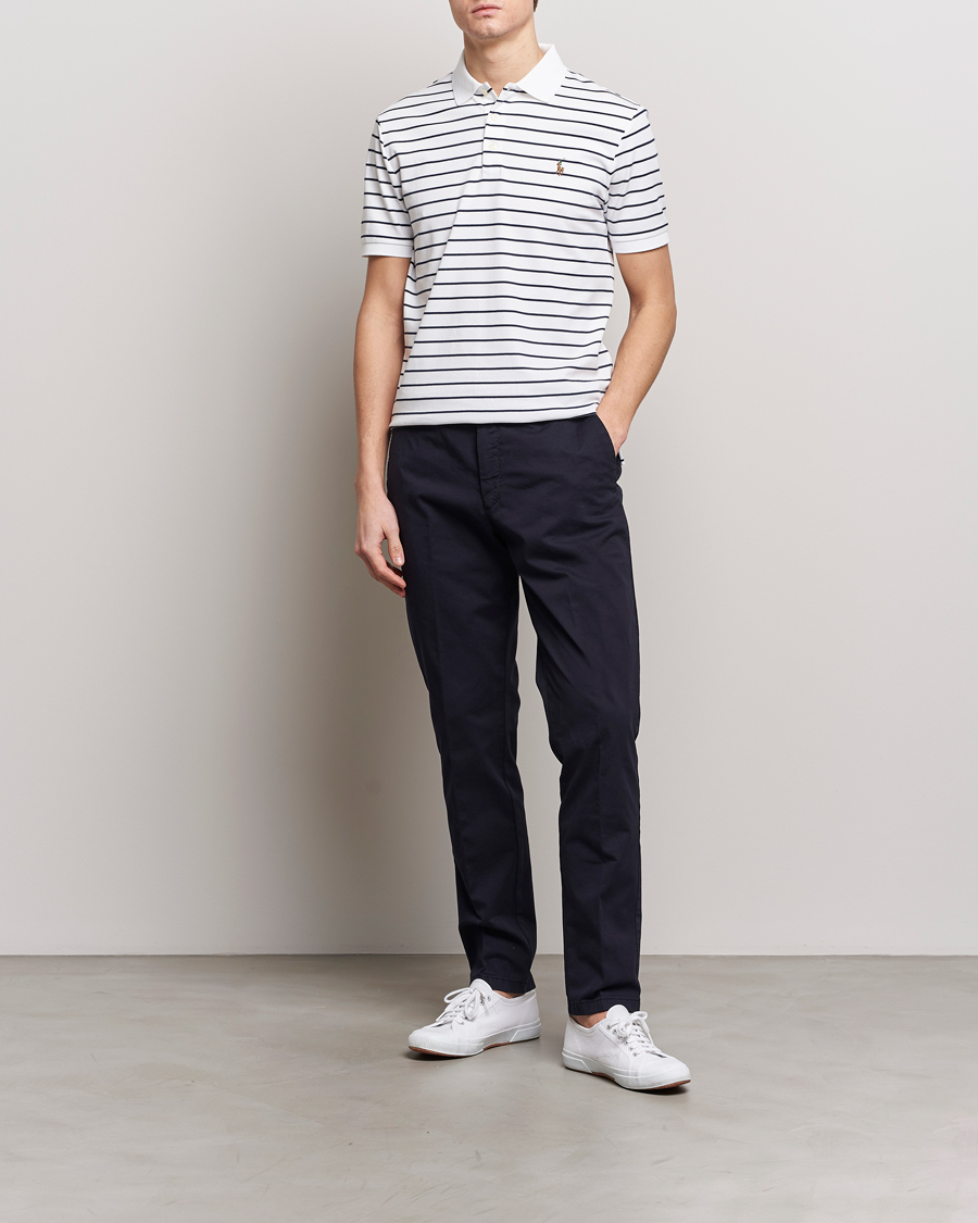 Mies | Pikeet | Polo Ralph Lauren | Luxury Pima Cotton Striped Polo White/Refined Navy