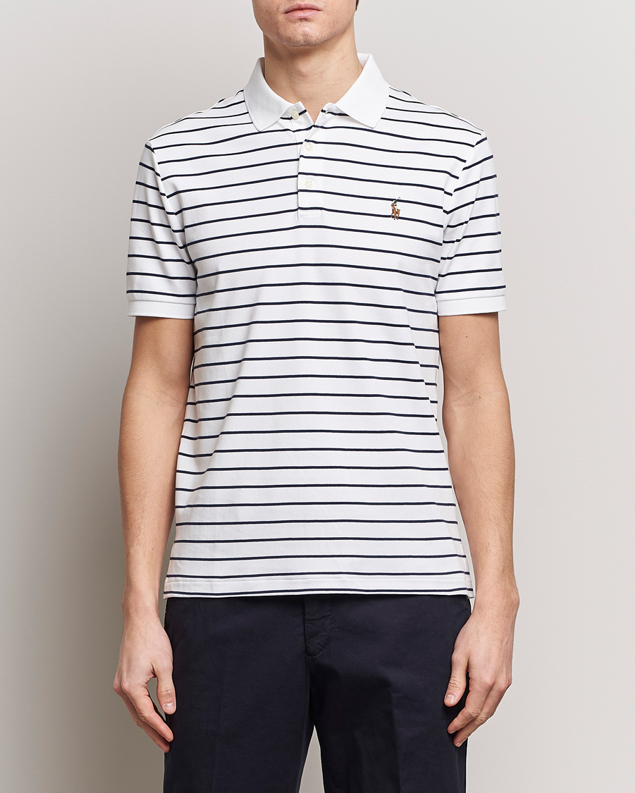 Mies | Pikeet | Polo Ralph Lauren | Luxury Pima Cotton Striped Polo White/Refined Navy
