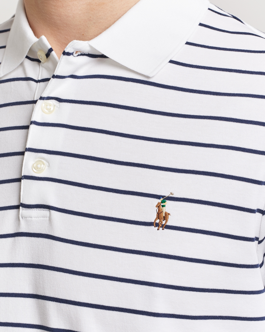Mies | Pikeet | Polo Ralph Lauren | Luxury Pima Cotton Striped Polo White/Refined Navy