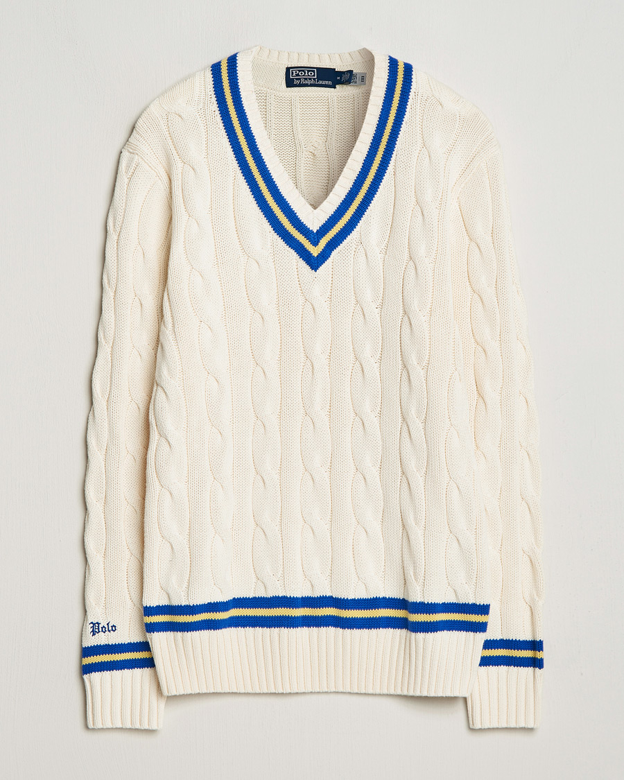 Mies | Puserot | Polo Ralph Lauren | Cricket Cotton V-Neck Sweater Cream/Navy Stripe
