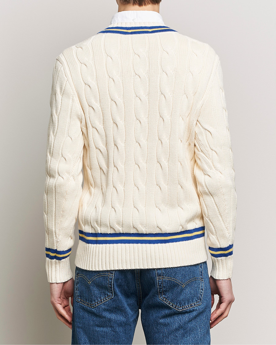 Mies | Puserot | Polo Ralph Lauren | Cricket Cotton V-Neck Sweater Cream/Navy Stripe