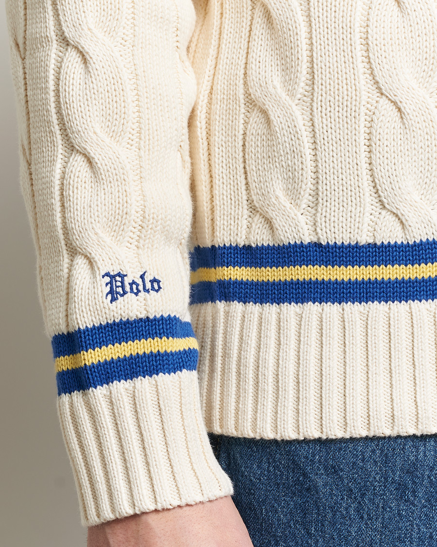 Mies | Puserot | Polo Ralph Lauren | Cricket Cotton V-Neck Sweater Cream/Navy Stripe