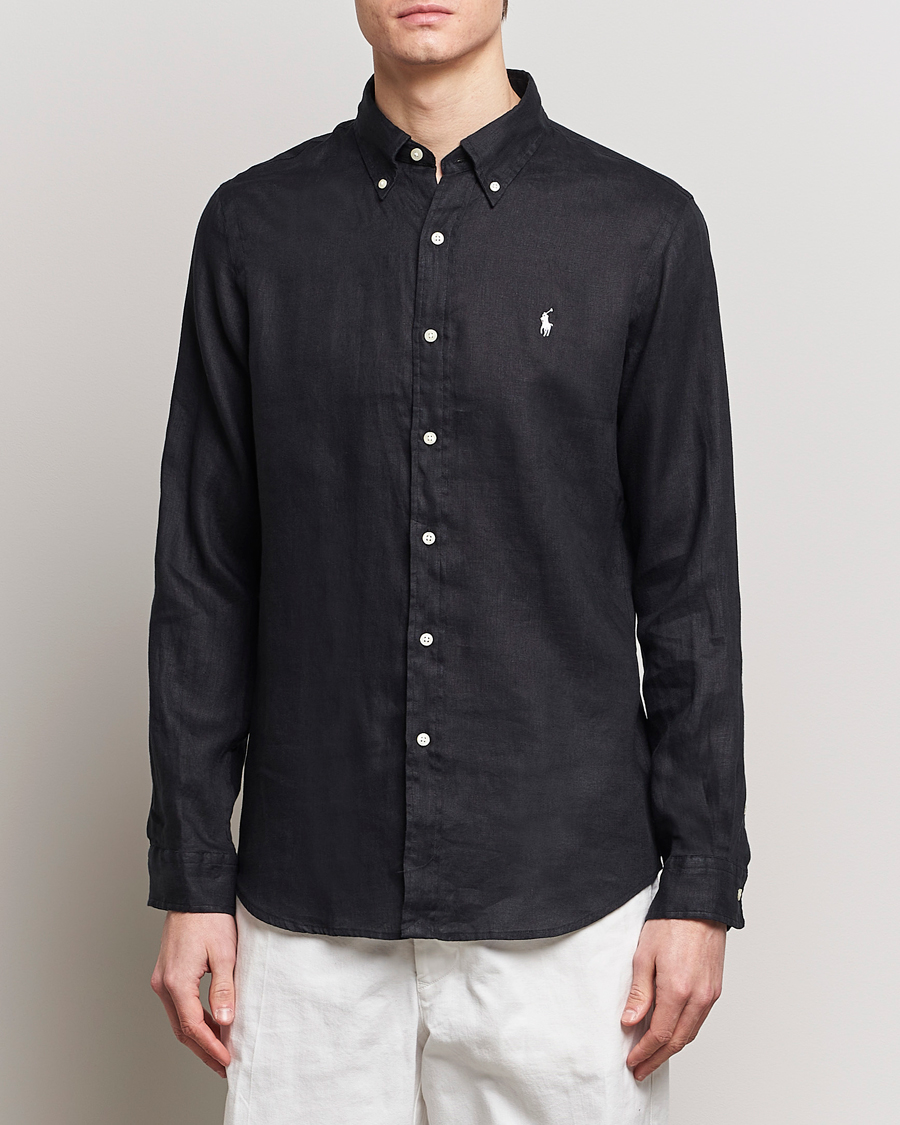 Mies |  | Polo Ralph Lauren | Custom Fit Linen Button Down Polo Black