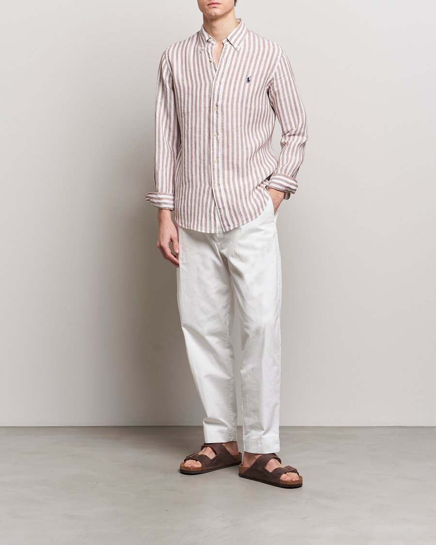 Mies | Kauluspaidat | Polo Ralph Lauren | Custom Fit Striped Linen Shirt Khaki/White