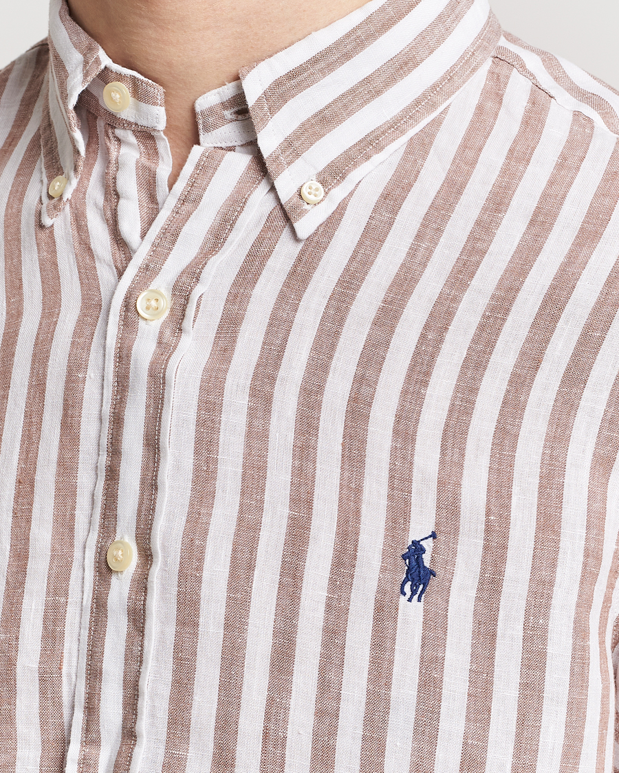 Mies | Kauluspaidat | Polo Ralph Lauren | Custom Fit Striped Linen Shirt Khaki/White