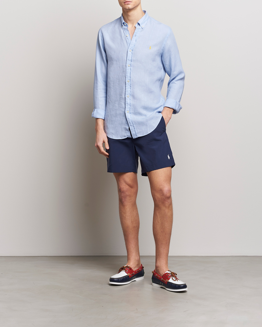 Mies | Kauluspaidat | Polo Ralph Lauren | Slim Fit Linen Button Down Shirt Blue Hyacinth