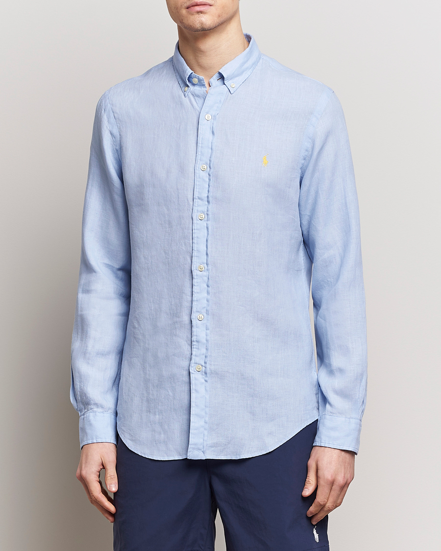 Mies | Pellavapaidat | Polo Ralph Lauren | Slim Fit Linen Button Down Shirt Blue Hyacinth
