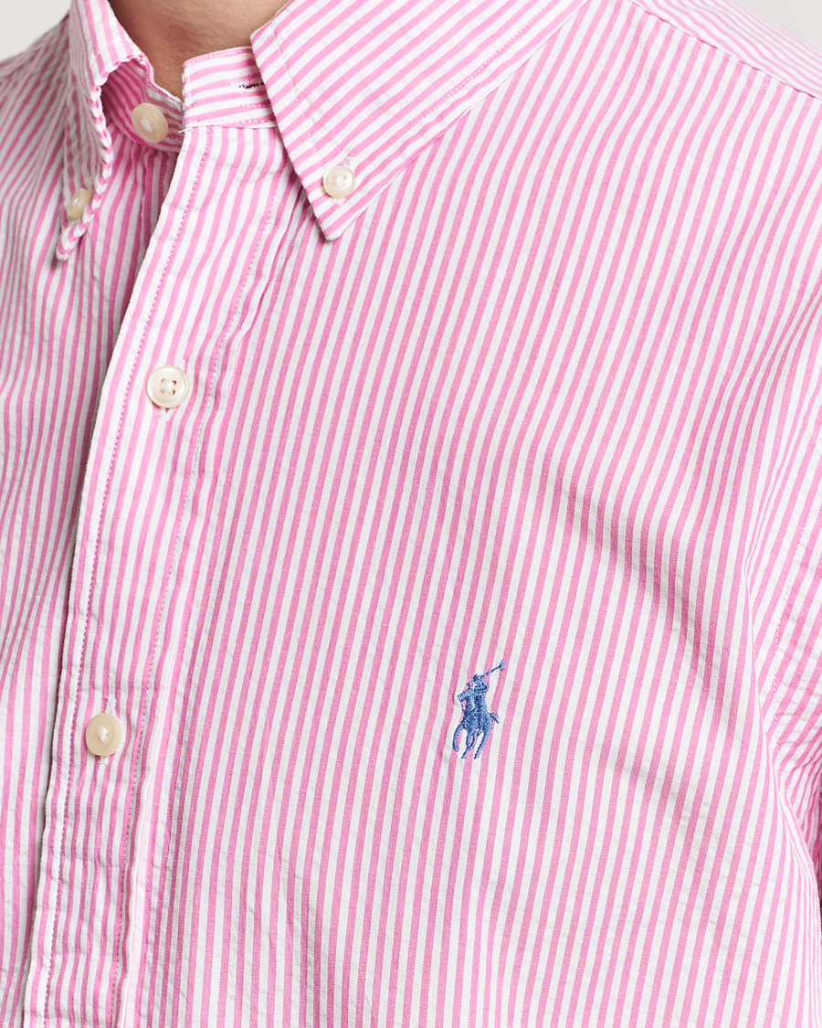 Mies | Kauluspaidat | Polo Ralph Lauren | Seersucker Short Sleeve Striped Shirt Rose/White