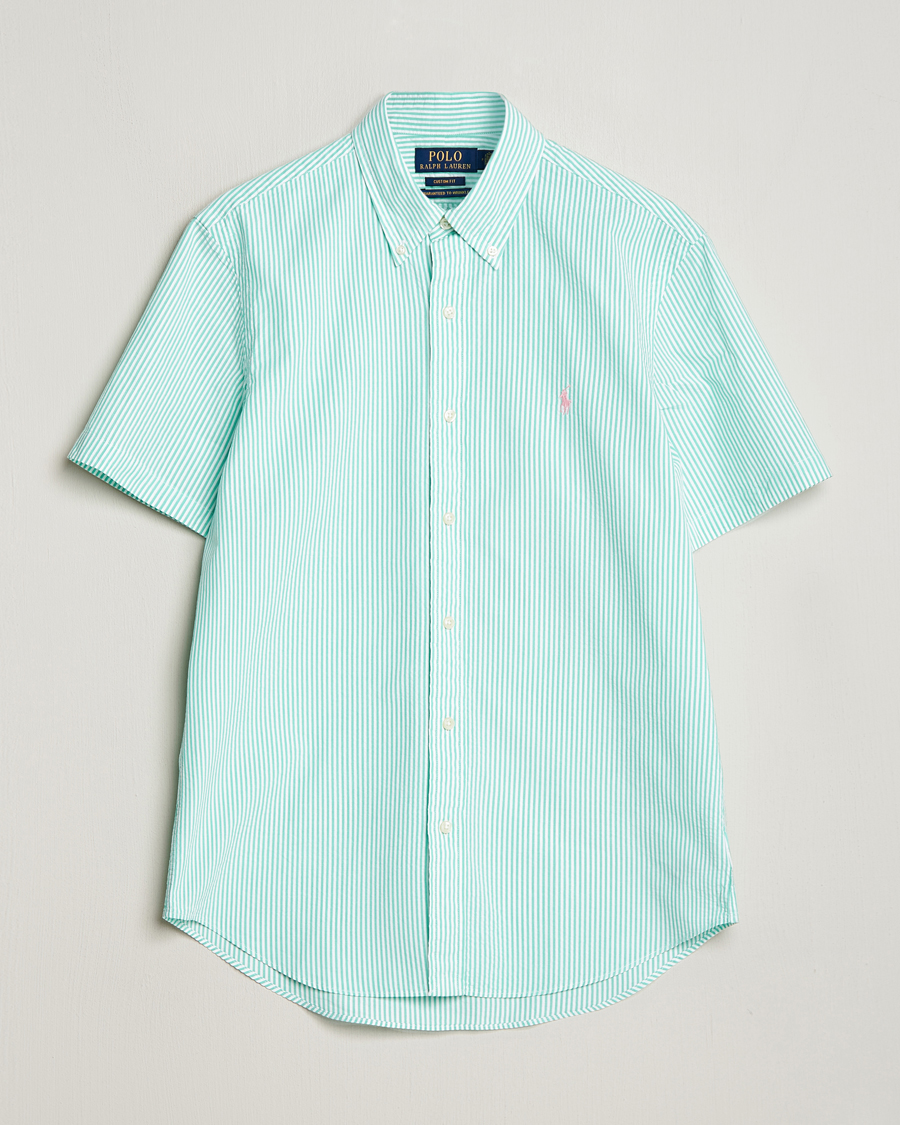 Mies | Kauluspaidat | Polo Ralph Lauren | Seersucker Short Sleeve Striped Shirt Green/White