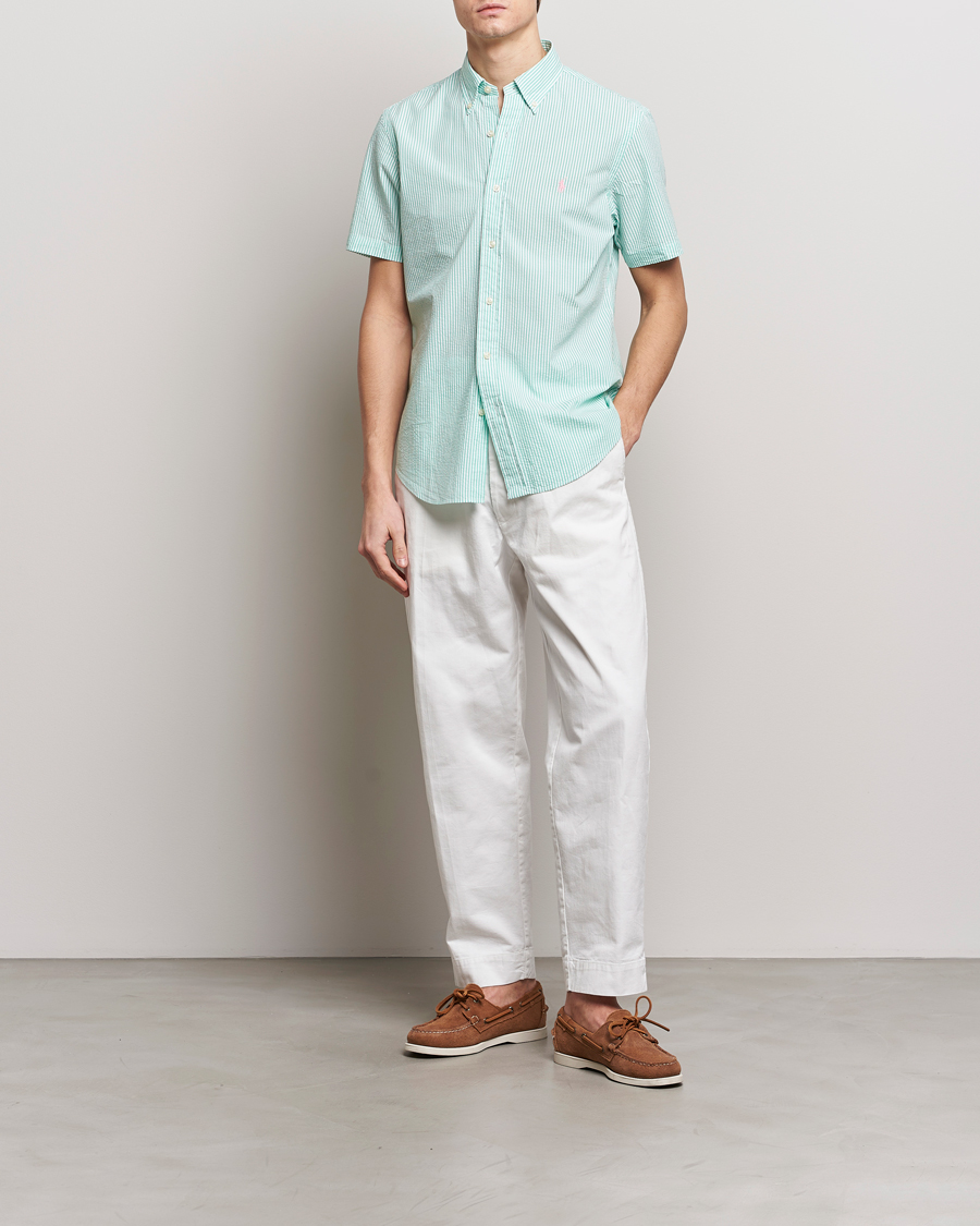 Mies | Kauluspaidat | Polo Ralph Lauren | Seersucker Short Sleeve Striped Shirt Green/White