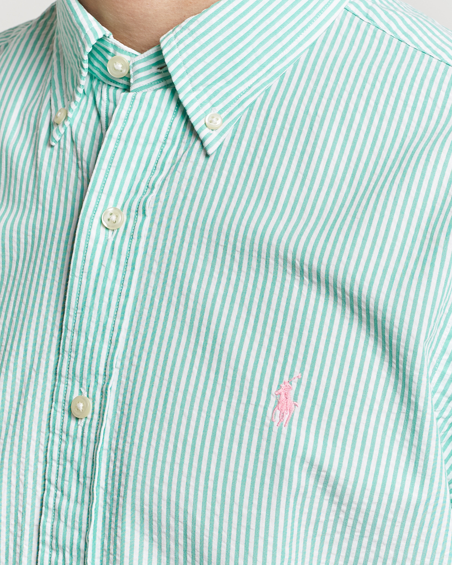 Mies | Kauluspaidat | Polo Ralph Lauren | Seersucker Short Sleeve Striped Shirt Green/White