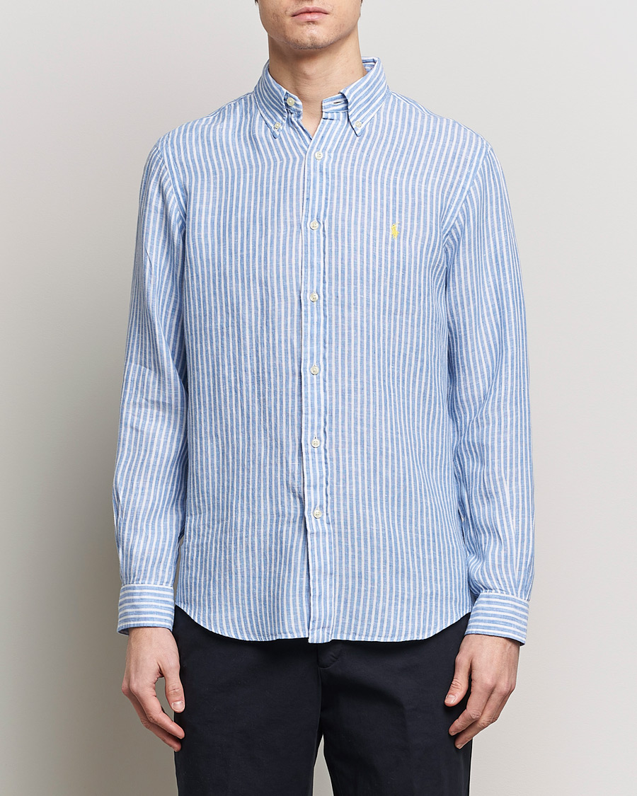 Mies | Kauluspaidat | Polo Ralph Lauren | Custom Fit Striped Linen Shirt Blue/White