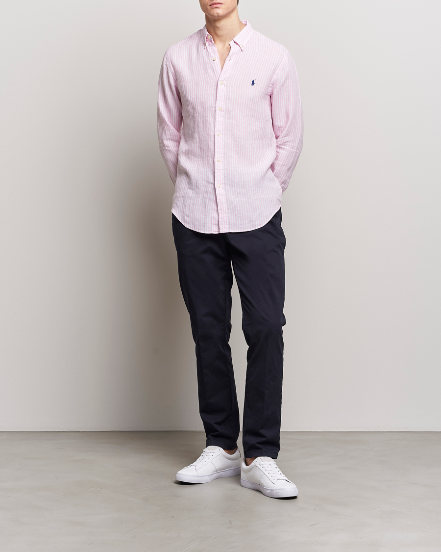 Mies | Kauluspaidat | Polo Ralph Lauren | Slim Fit Striped Button Down Linen Shirt Pink/White