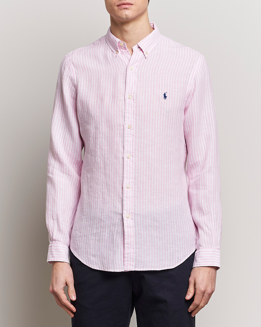 Mies | Kauluspaidat | Polo Ralph Lauren | Slim Fit Striped Button Down Linen Shirt Pink/White