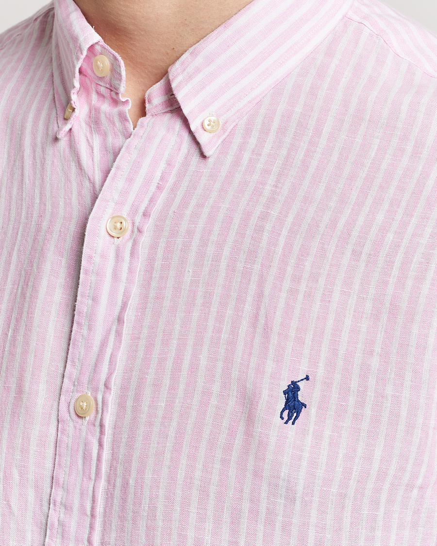 Mies | Kauluspaidat | Polo Ralph Lauren | Slim Fit Striped Button Down Linen Shirt Pink/White