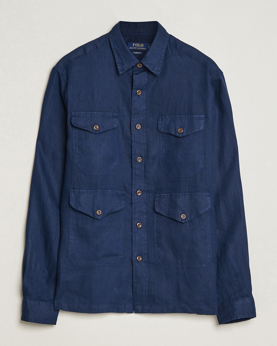 Mies | Kauluspaidat | Polo Ralph Lauren | Linen Overshirt Newport Navy