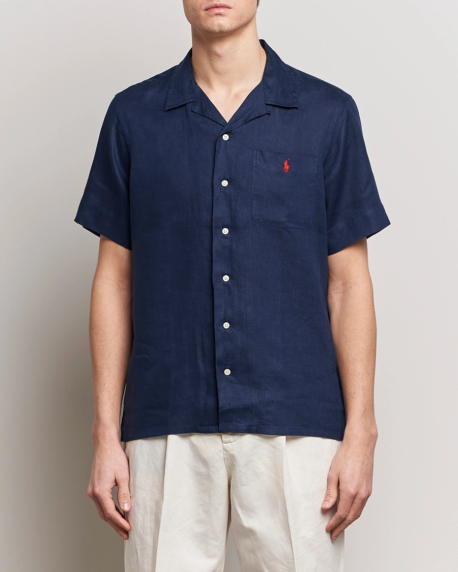 Mies | Preppy Authentic | Polo Ralph Lauren | Linen Pocket Short Sleeve Shirt Newport Navy
